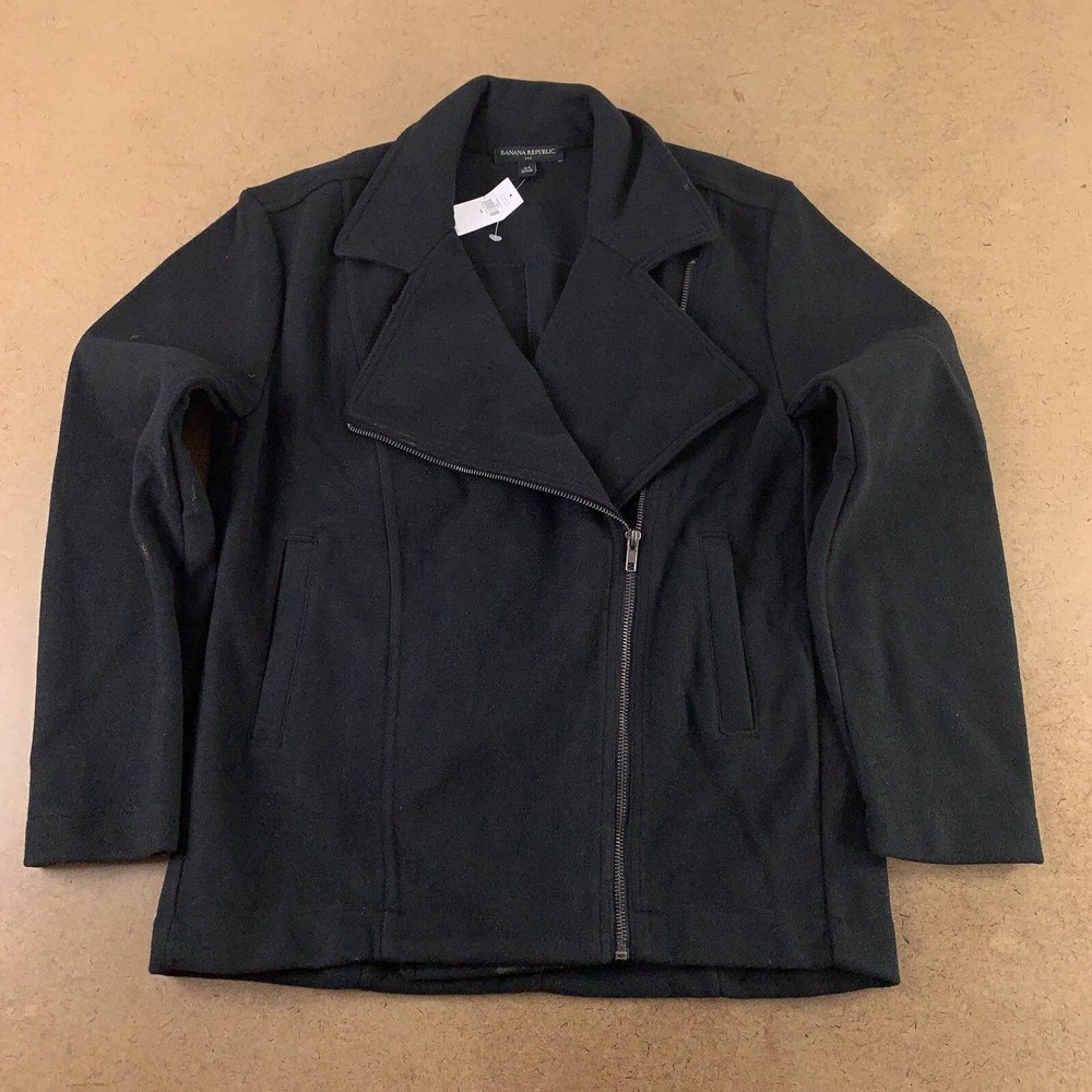 Banana Republic Womens Moto Jacket Black Knit Full Zip Pockets Collar XS New